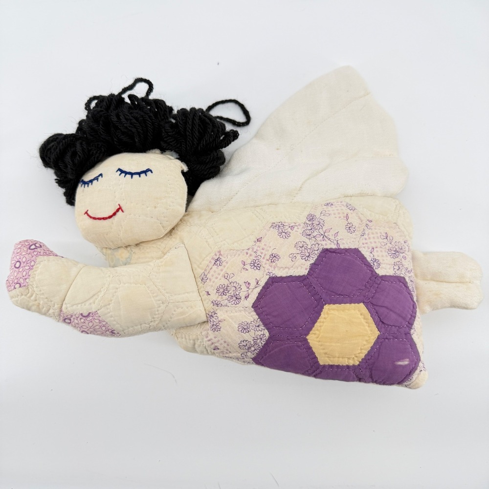 Vintage Handmade Quilted Angel Doll Folk Art Primitive Grandmother Flower Garden